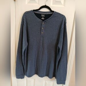 C&C California Men's Long Sleeve Navy and White Henley, Size XL
